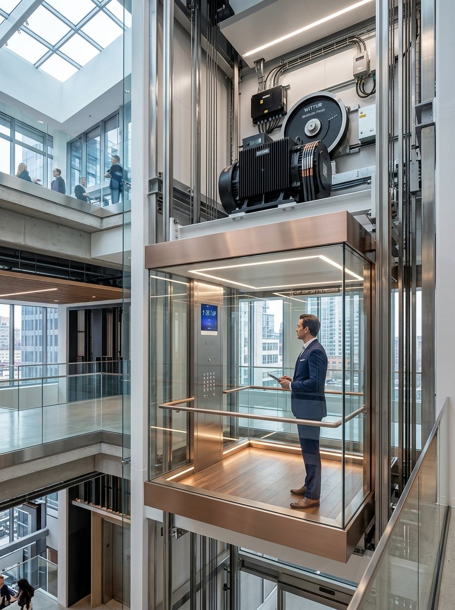 ERIS-NEXA Elevator Modernization with PMSM Gearless Motor and Luxury Cabin Retrofit